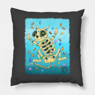 Cat Skeleton - Dia De Los Muertos - Colorful Cat skeleton Pillow