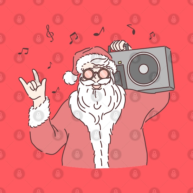 Santa Claus listening to music Rock Musical notes Glasses by GeekCastle