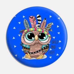 Cute Cartoon tribal Owl with feathers Pin