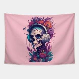 Zombie Wearing Trendy Headphone With Flowers Tapestry