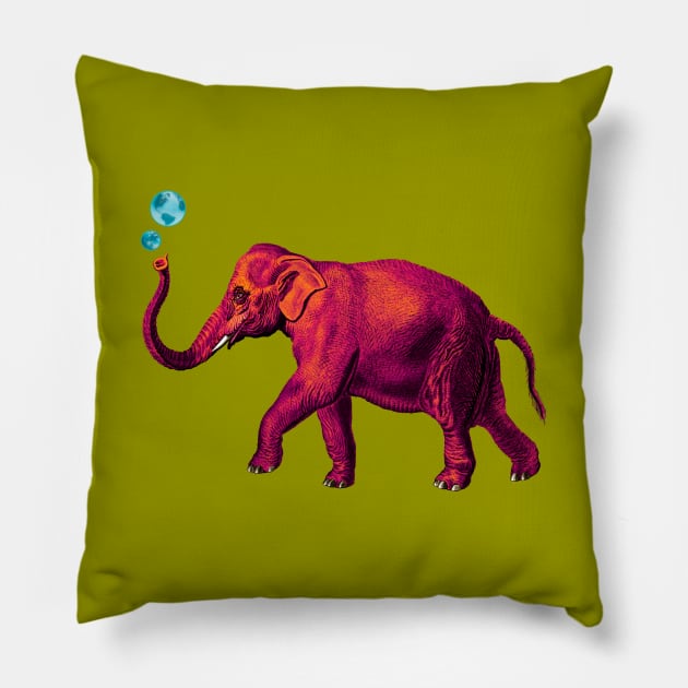 Pink Elephant on Parade Pillow by Squidoink