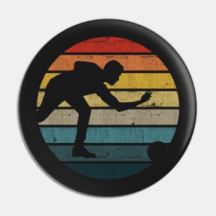 Bowling Silhouette On A Distressed Retro Sunset print Pin