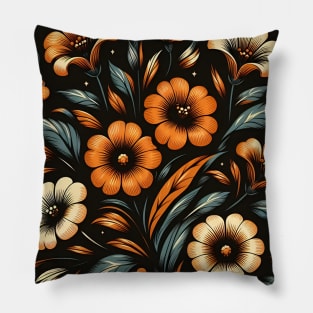 Orange Floral Illustration Pillow