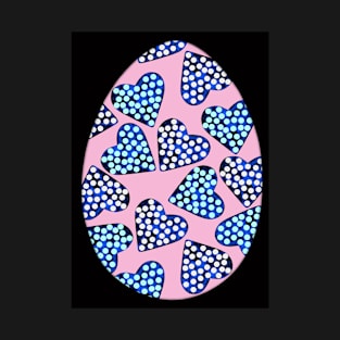 Easter egg - with marble dotted hearts on pink, isolated on black background. Polka-dot. Holiday, Valentine's day mood. Design for background, cover and packaging, Easter and food illustration, card. T-Shirt