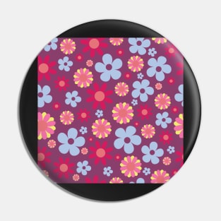 Hippie Floral Purple Blue Pink Seamless Pattern Pin