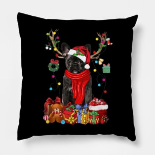 French Bulldog Reindeer Xmas Lights Merry Christmas Pillow