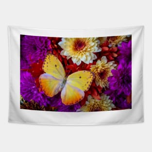 Exotic Yellow Butterfly On Poms Tapestry