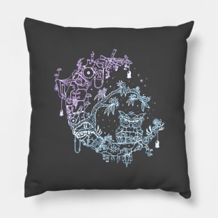 Steampunk Owl Moon (NEON) - collaboration with Coral Nathan Pillow