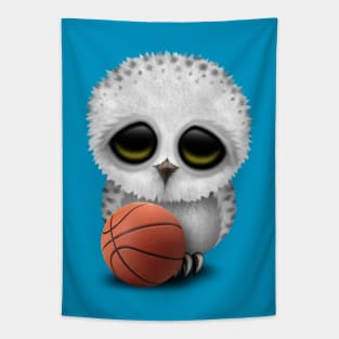 Cute Baby Owl Playing With Basketball Tapestry