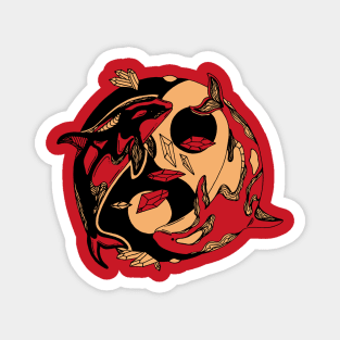 Red and Cream Balanced Orca Whales Magnet