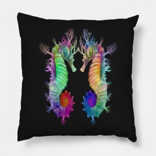 Colorful Rainbow Ocean Seahorse Design Pillow