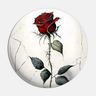 Single Red Rose Goth Gothic Style Watercolor Pin