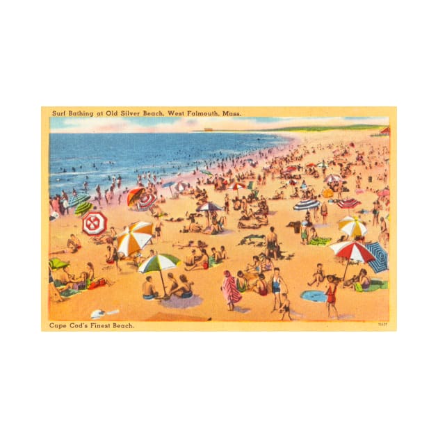 Surf bathing at Old Silver Beach, West Falmouth, Mass postcard by WAITE-SMITH VINTAGE ART