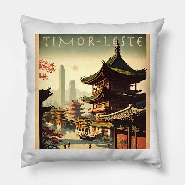 Timor-Leste Vintage Travel Art Poster Pillow by OldTravelArt