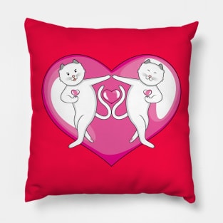 White Cat Love Couple Pillow