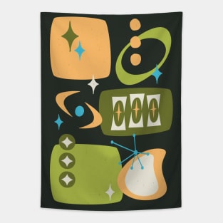 Atomic Age, Mid Century Abstract 19 in Green, Orange, Light Blue Tapestry