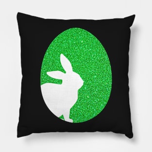 Easter Bunny Silhouette in Green Faux Glitter Easter Egg Pillow