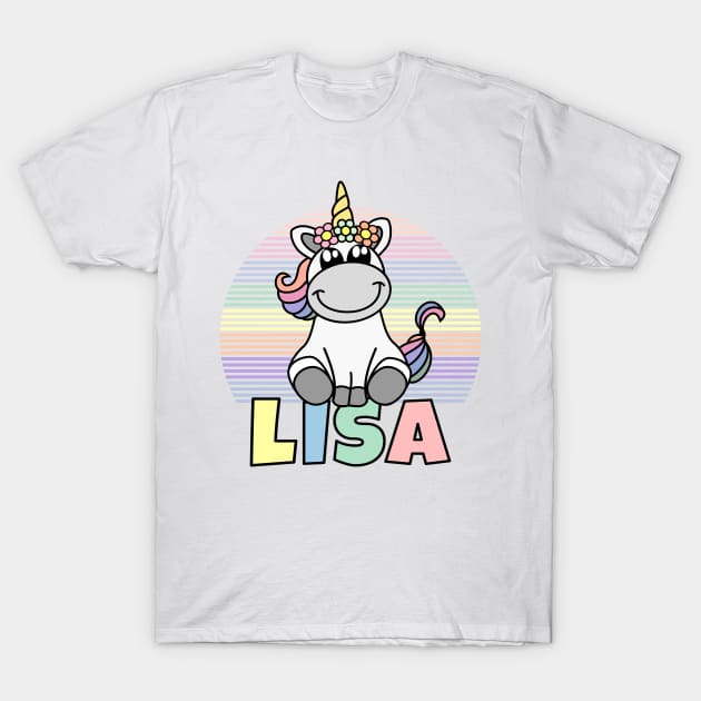 Lisa First Name Cute Unicorn Rainbow - Lisa Name - T-Shirt | TeePublic