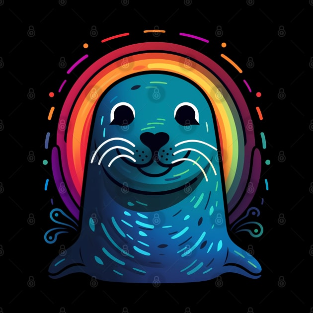 Cute Seal Cartoon Animal Lover Rainbow Black by Sports Stars ⭐⭐⭐⭐⭐