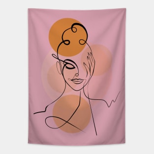 Minimalist Woman One Line Art Drawing Tapestry