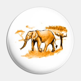 African Elephant at Sunset in Ink Pin