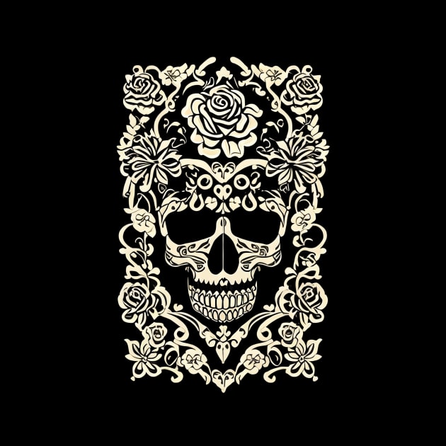Día de los Muertos Sugar Skull Surrounded by Roses by ImaginativeInkPOD