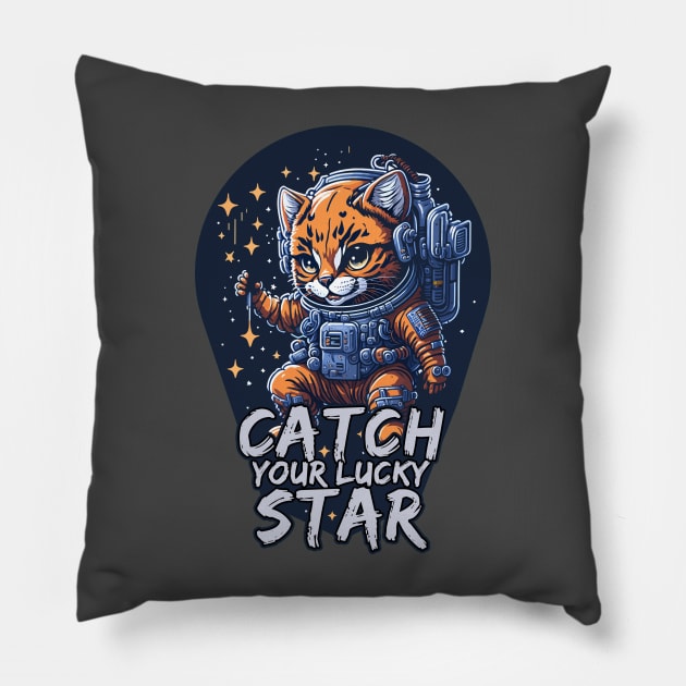 Catch your lucky star (cat astronaut) Pillow by Rusty Lynx Design