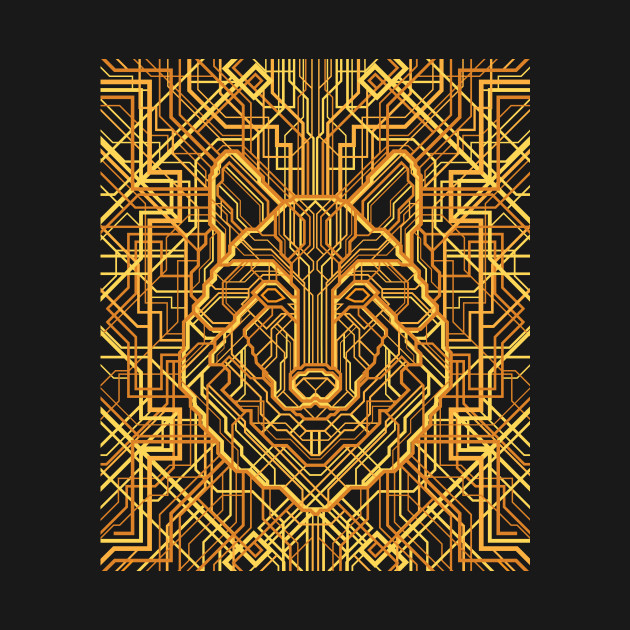 Art Deco Wolf Art TShirt TeePublic