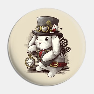 Steampunk white rabbit Pin