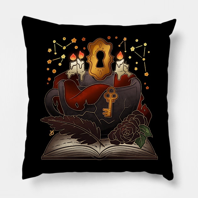Dark Academia Aesthetic Teacup Pillow by heysoleilart