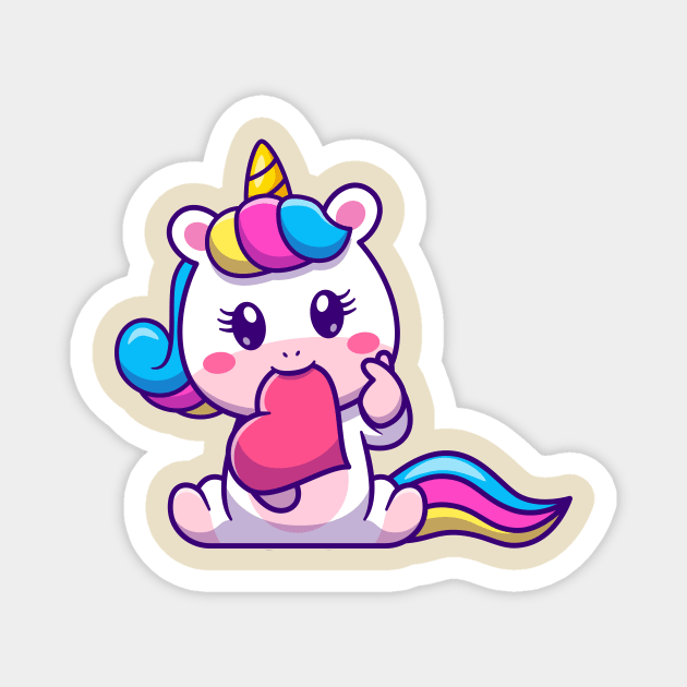 Cute Unicorn Bite Love With Love Sign Hand Cartoon Magnet by Catalyst Labs