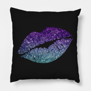 Teal Purple Ombre Faux Glitter Lips Pillow