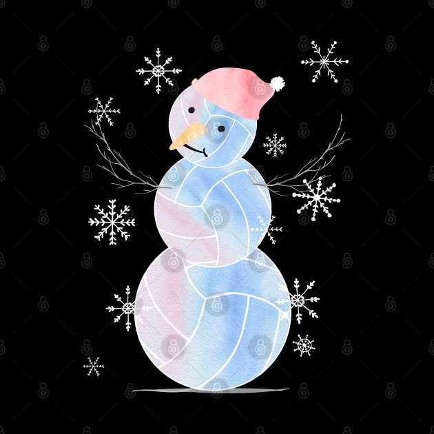 Cute Watercolor Pastel I Love Volleyball Snowman in light blue, pink and purple by YourGoods