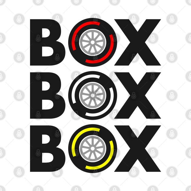 "Box Box Box" F1 Tyre Compound Left Breast Design by DavidSpeedDesign