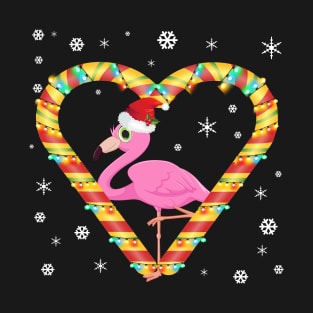 Cute Flamingo Candy Cane Heart Funny Christmas Light Gift T-Shirt