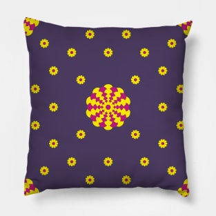 Yellow and Cerise Dahlia and Daisies on a Deep Purple background Pillow