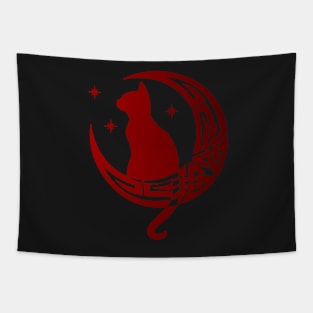 Red Pagan Celtic Moon Cat Tapestry