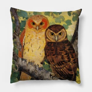 Cute Owls in Nature Vintage Pillow