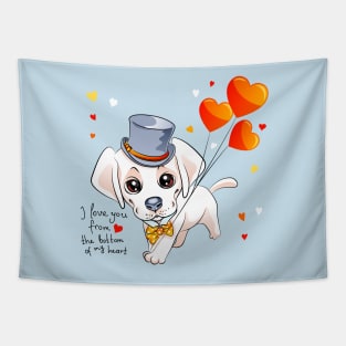 puppy Labrador Retriever dog and red hearts Tapestry