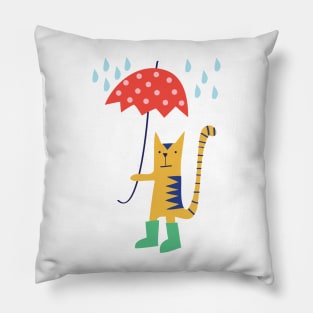 Yellow cat in rain Pillow