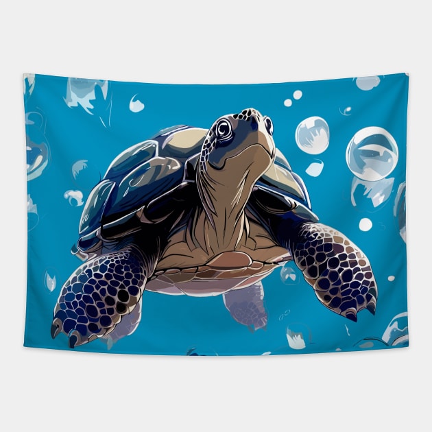 Sea turtle and bubbles, eat my bubbles Tapestry by TomFrontierArt