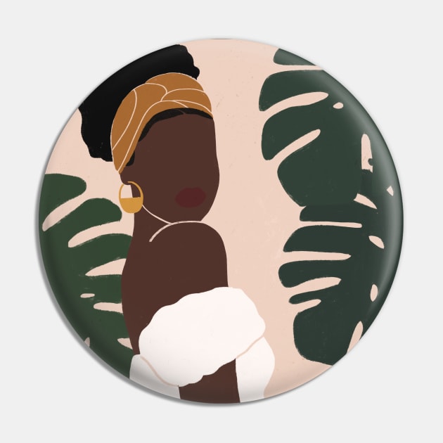 Black Woman Monstera leaves Tropical Pin by Trippycollage