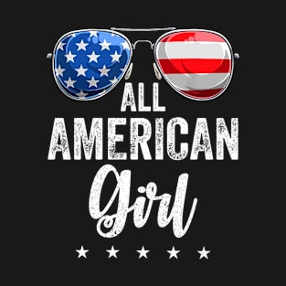 All American Girl Sunglasses USA Patriotic American Flag T-Shirt