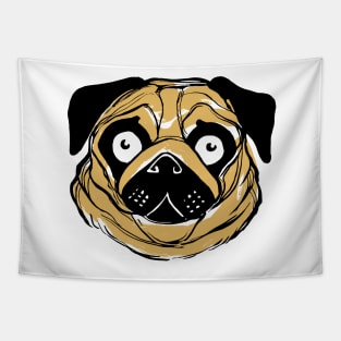 Face of a pug dog ink illustration Tapestry