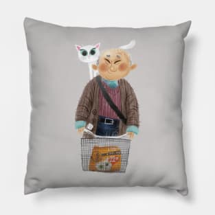 Old chinese man with cat on a bike. Pillow