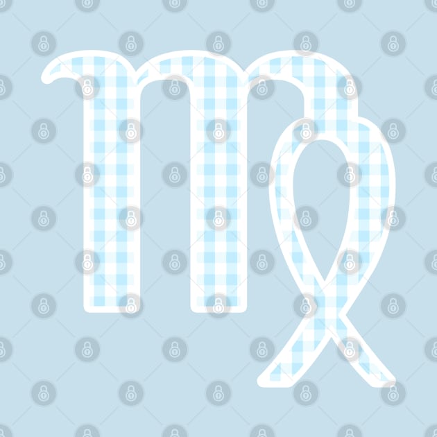 Virgo Zodiac Horoscope Symbol in Pastel Blue and White Gingham Pattern by bumblefuzzies