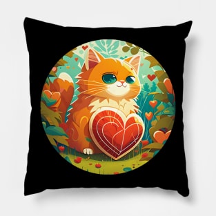 Orange Cat Heart In The Garden - Love Cats Pillow