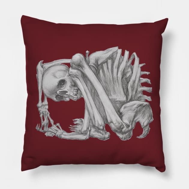 Eerie Pencil Sketch - Intriguing Skeleton in Confinement Pillow by Vlad