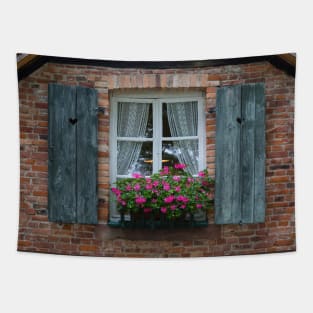 Rustic Window and Red Bricks Wall Tapestry