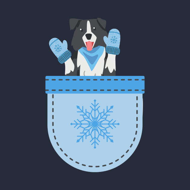 Border Collie Dog with Gloves in Winter Pocket by Seasonal Dogs